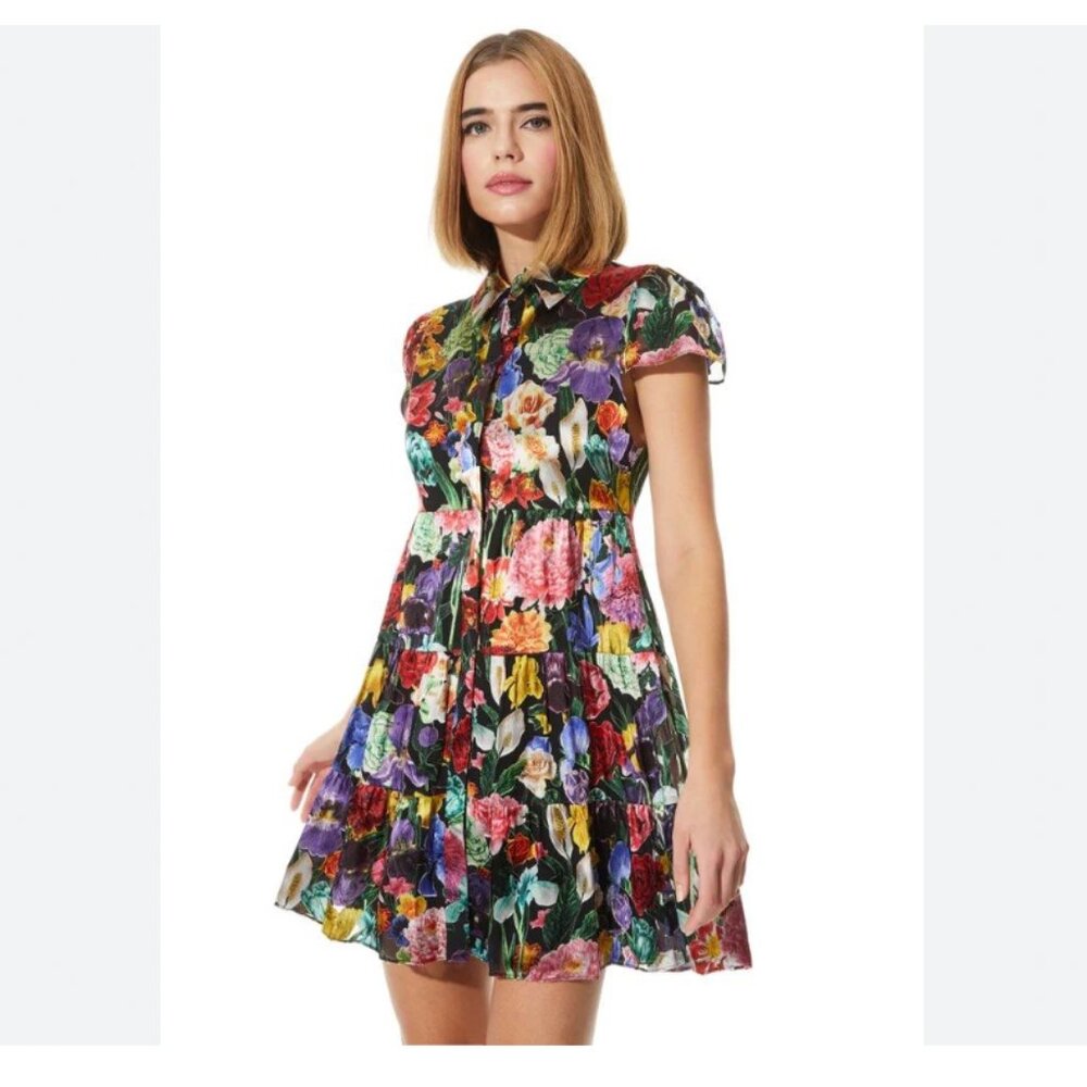 alice + olivia  Meeko Tiered floral Silk-Blend mini Shirtdress 6